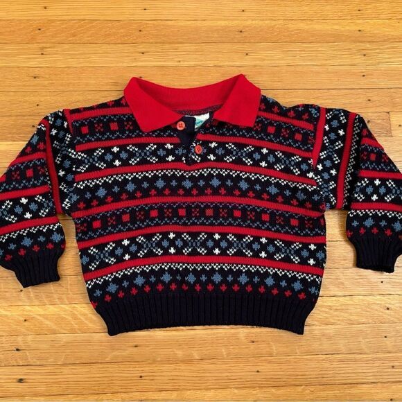 Vintage Kids & More Black/Red Patterned Knit Sweater - Picture 1 of 5